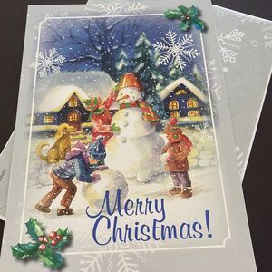 Merry Christmas Snowman Family Holiday Greeting Gifts Card with Envelope